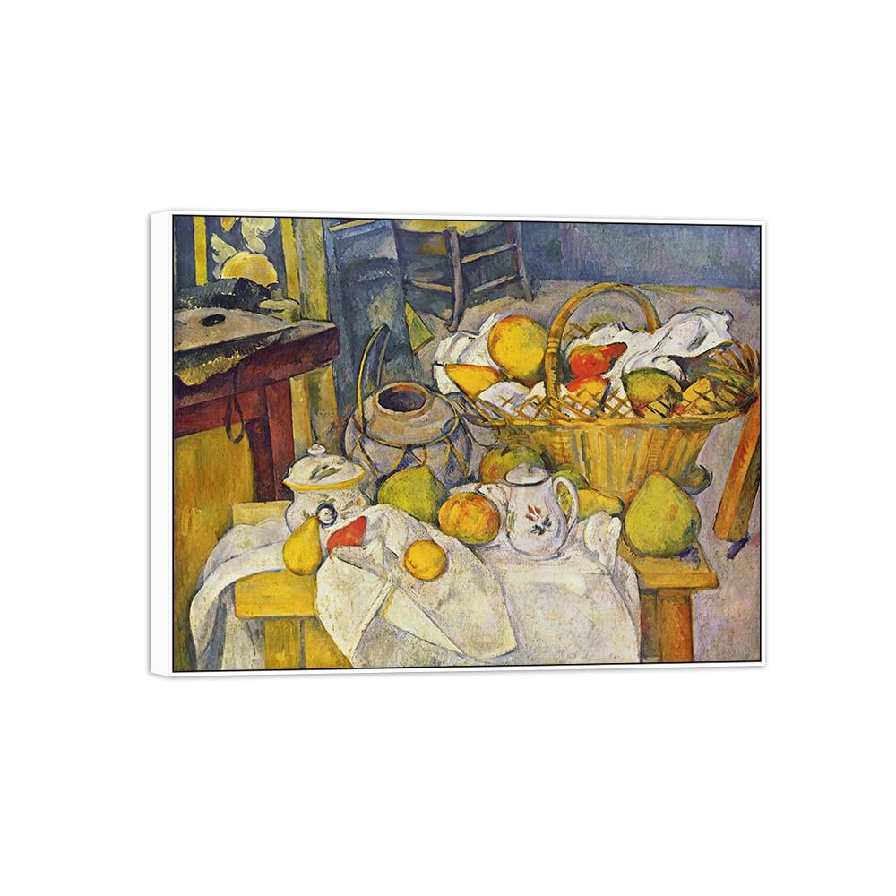 SDYSKKUG Canvas Wall Art Picture Decor Basket by Paul Cezanne 90x70cm White Frame
