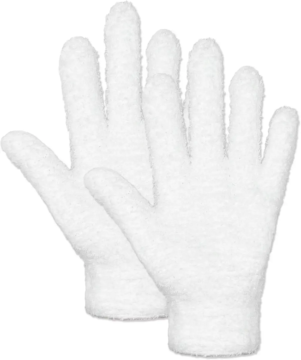 Microfiber Gloves for Plants, Microfiber Dusting Glove, Washable Reusable Lint Cleaning Mittens Gloves, Dusting Cleaning Glove for Plants, Blinds, Lamps and Small Hard to Reach Corners(White)