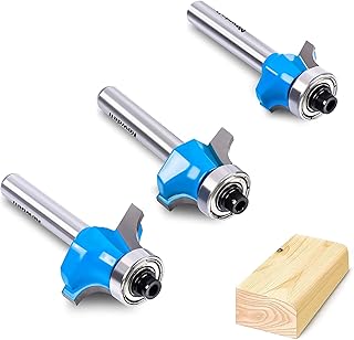3Pcs Roundover Router Bit Set 1/4 Inch Shank, Carbide Round Over Router Bits for Edging Forming, Including 1/8", 3/16", 1/4" Radius Rounding Router Bits