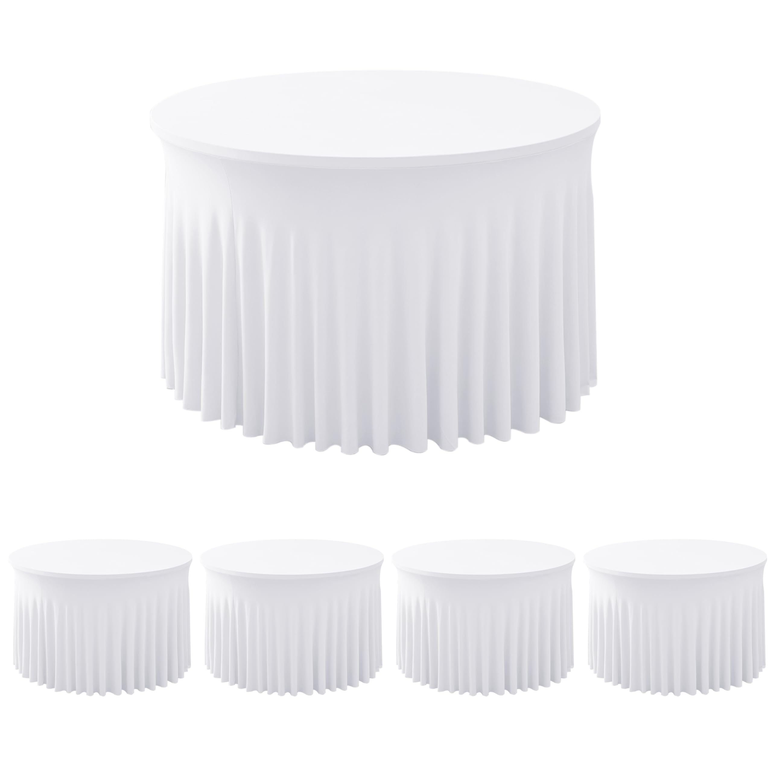 Fitted White Spandex Table Skirts for Wedding Party,72 Inch Round,4 Pack