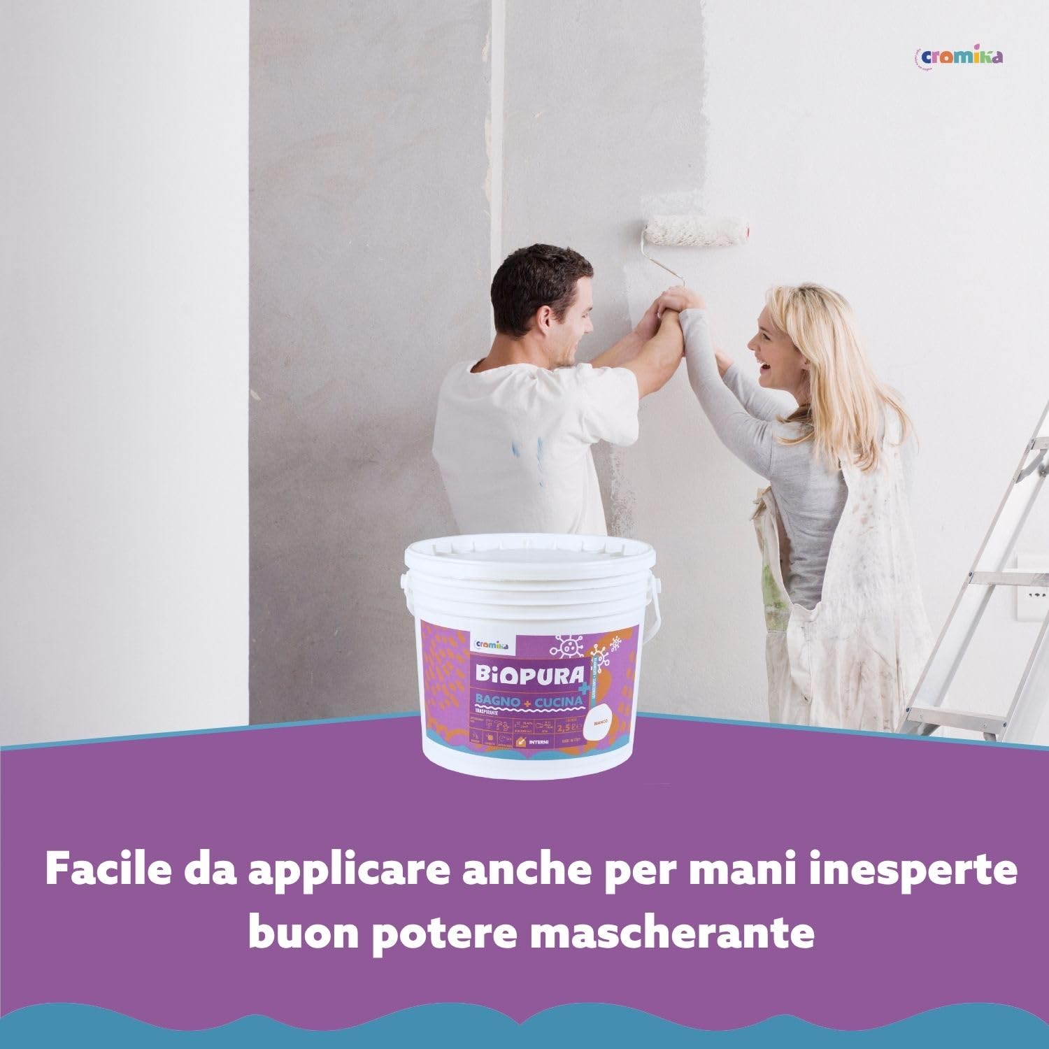 Biopura Idropittura Traspirante Antimuffa per Bagno e Cucina, Finitura Opaca (Bianco, Litri 5)