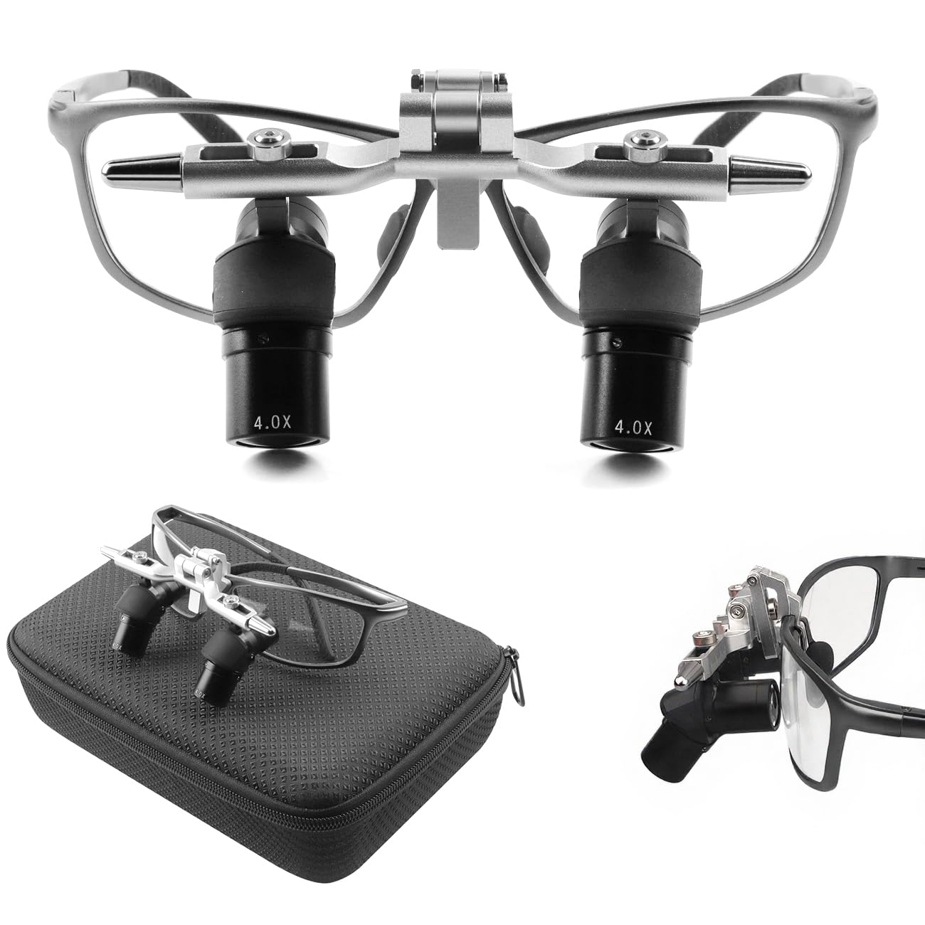 Dental 48 ° Ergo Loupes 4X/5X/6X Magnifying Glass Prevent Bending and Portable Flip Up Ergo Loupes Light Combination Tool (4.0X)
