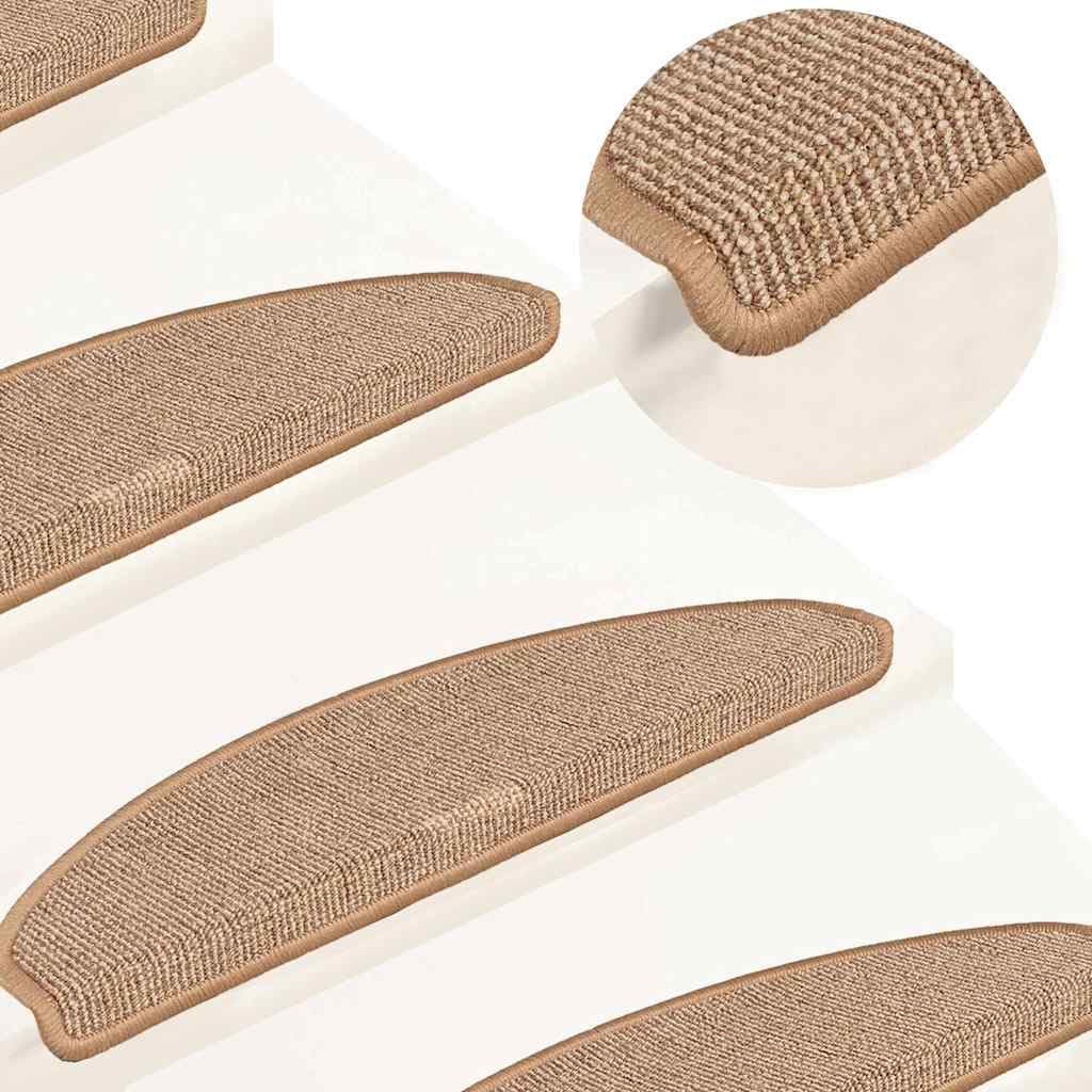 Tapis d'Escalier 15 Pièces 65x21x4 cm Brun Clair Antidérapant PP