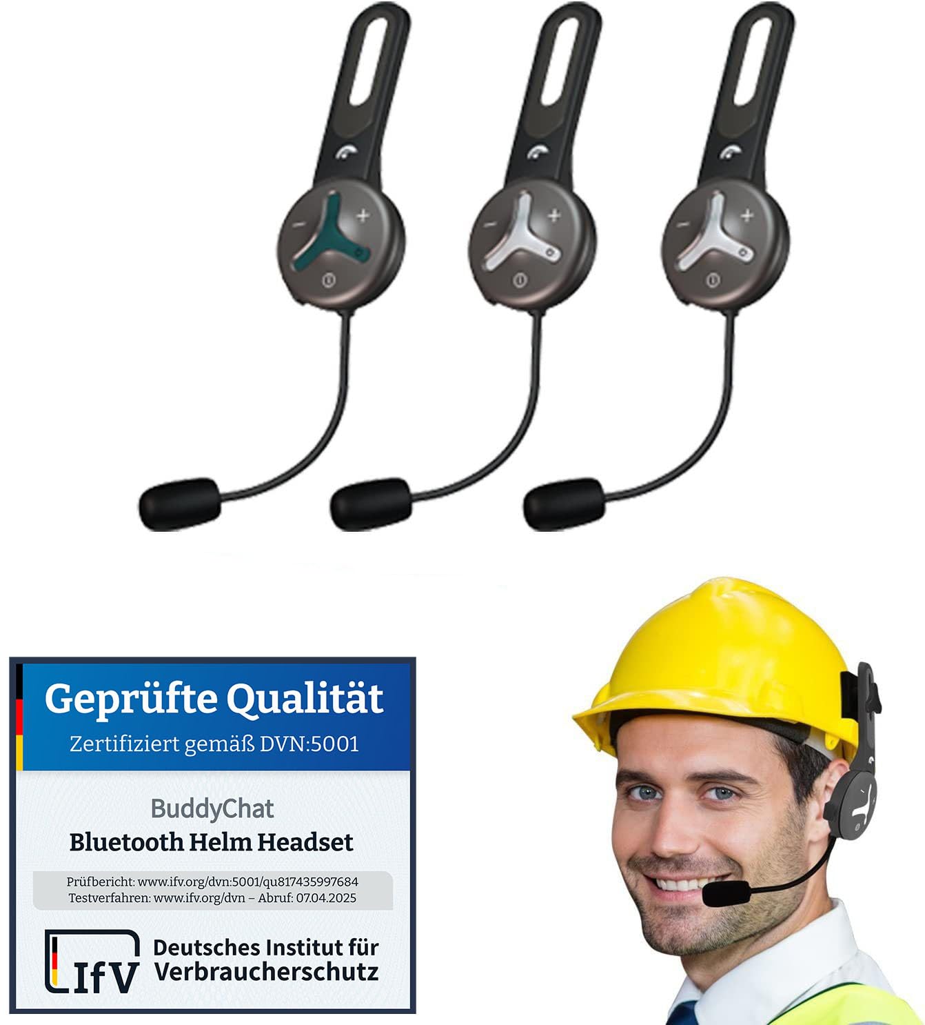 Trio – Citofono con 3 moduli auricolari Bluetooth con portata fino a 1 km – vivavoce con cancellazione del rumore DSP e connessione smartphone