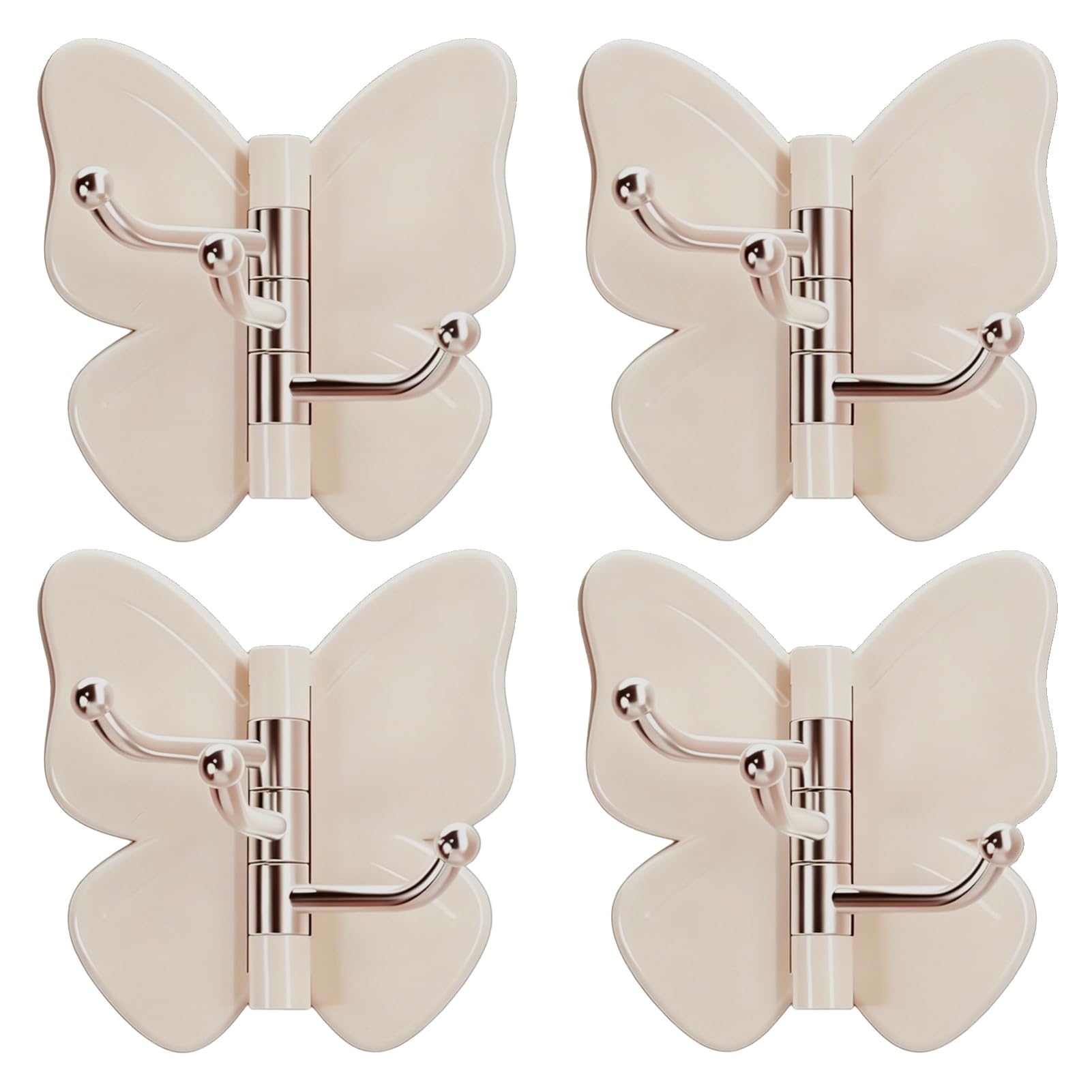 Zentriva 4PCS Butterfly Rotating Adhesive Hook, with 3 Swivel No Drill Wall, Space Saving Adhesive Hook for Bathroom Kitchen Bedroom White