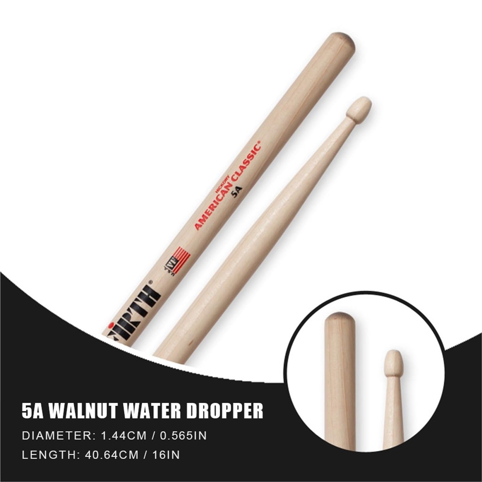 Baquetas De Tambor 2 Baquetas de Jazz con Peso y Tono consistentes y Punta de Madera for batería acústica/electrónica.(5A)