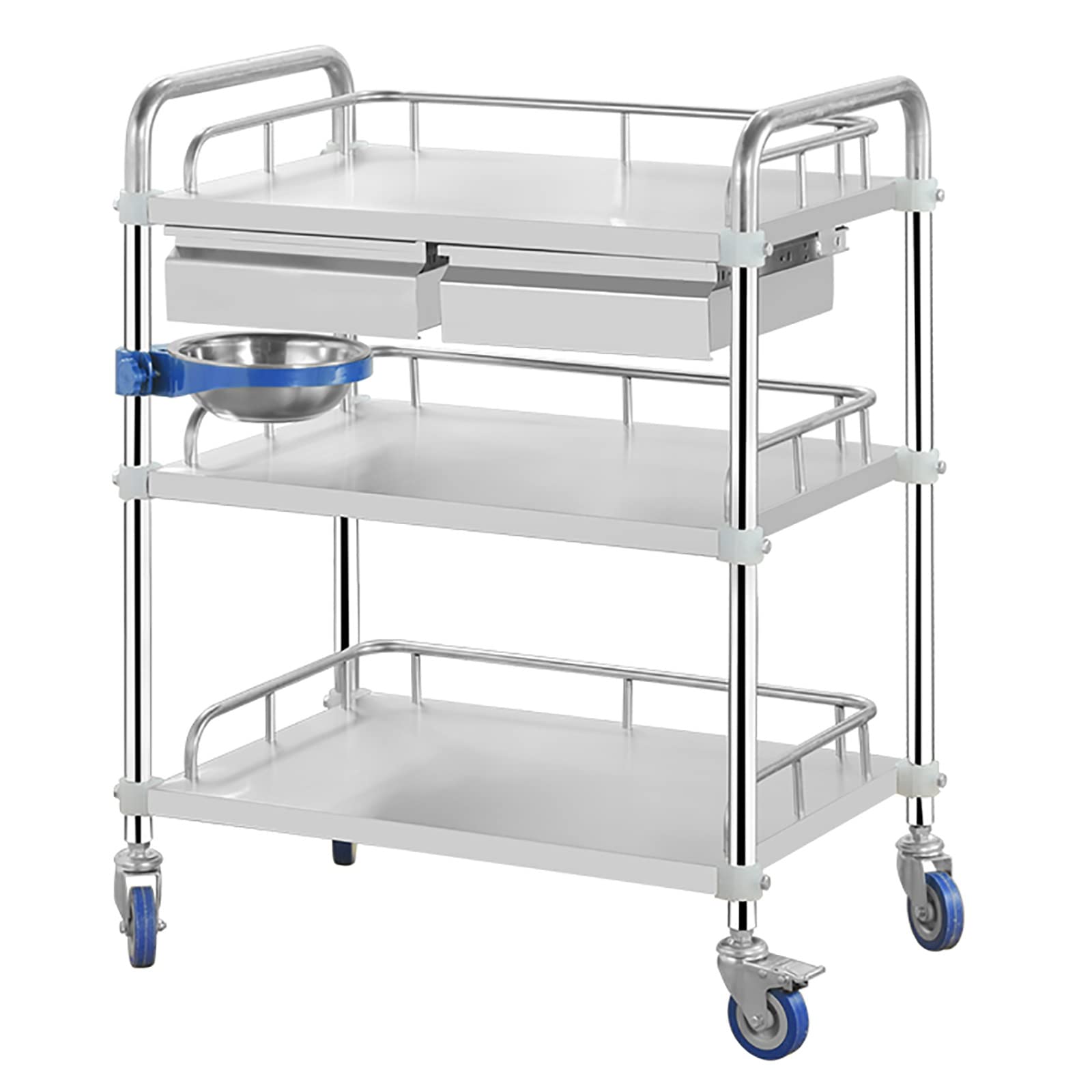 Laborwagen mit Schublade, Servierwagen Edelstahl, 2/3 Lage mit 360° Drehbarem Silentrad, Maximale Belastung 100 Kg, Geeignet für Labore, Zahnkliniken, Schönheitssalons usw (4 Größen)