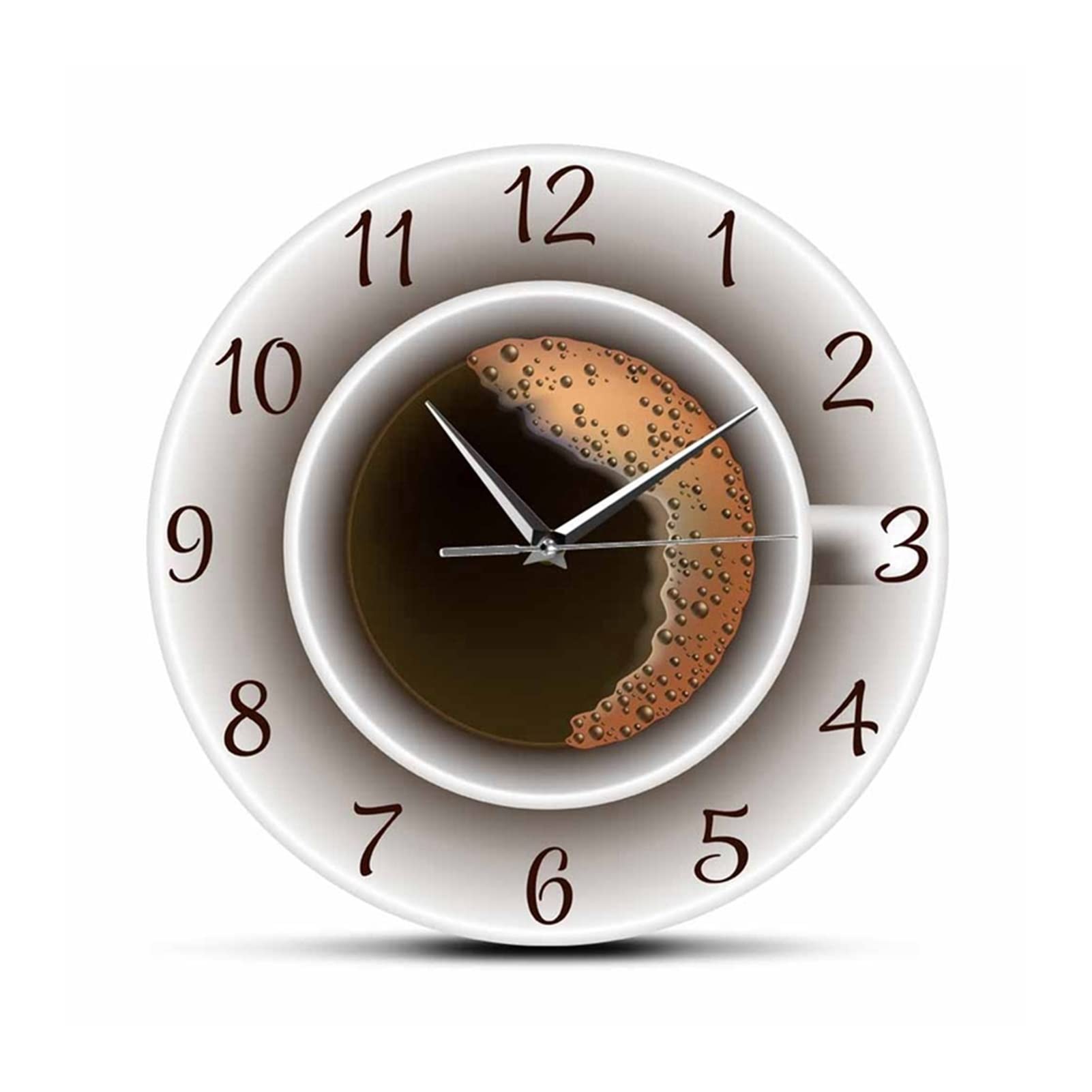 FanXus Wall Clock Cup of Coffee with Foam Decorative Silent Wall Clock Kitchen Decor Coffee Shop Wall Sign Timepiece Cafe Style Wall Watch Digital Wall Clock Made in China
