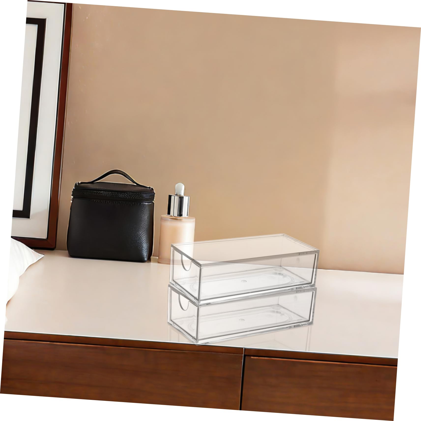 TEHAUX Organizer 4 Cassetti Impilabili, Grande Capacità 4 Pezzi in Plastica Trasparente Resistente alla Deformazione per Chioma per Ufficio e Scrivania