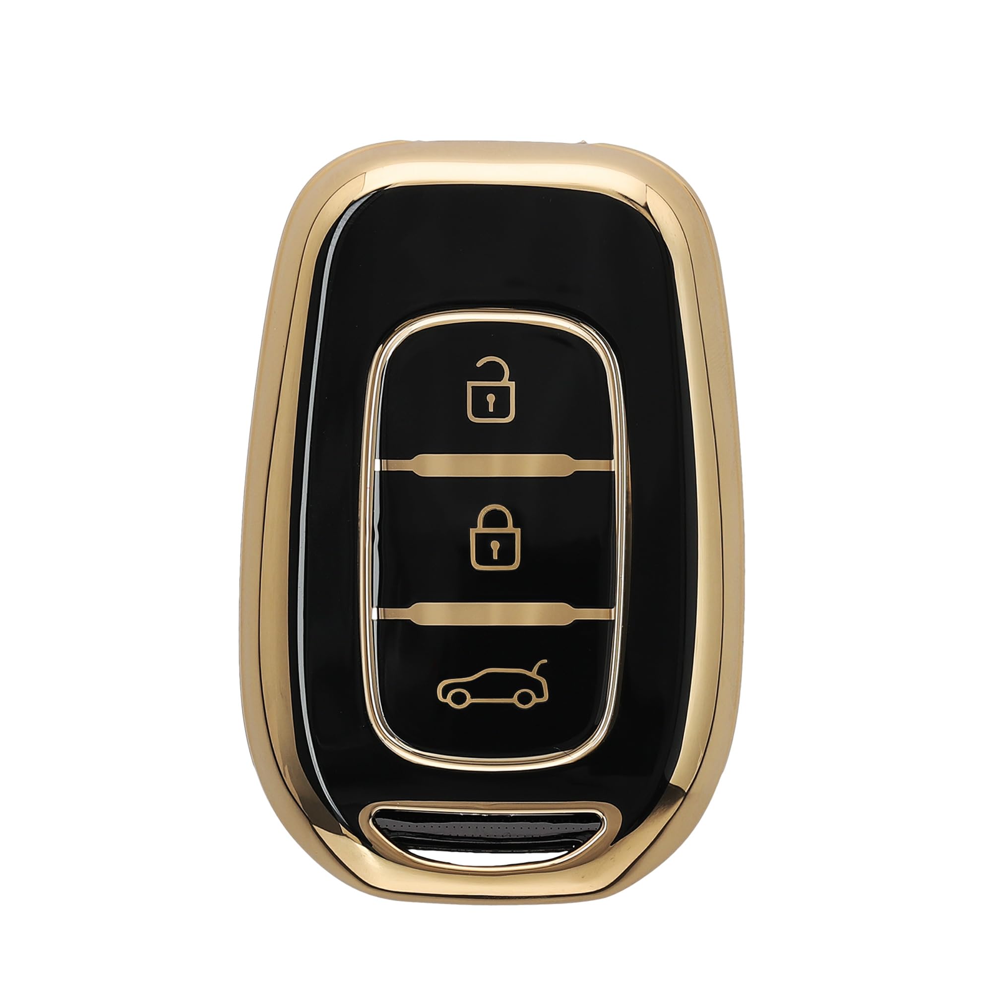 kwmobile Key Cover Compatible with Renault 3-Button Dacia Sandero Stepway 2021 - Car Key Fob Case Protector - Black/Gold