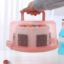 Cake Carrier with Lid and Handle, BPA-Free Cake Containers Cake Holder for 10 inch Cake Cupcake Carrier - Plastic Cover Two Sided Base for Transport Pies Nuts Fruit Perfect Gifts (Pink)