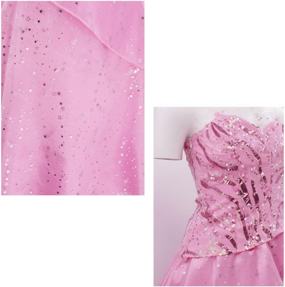 Glinda Costume Cosplay Pink Glinda Dress Outfits with Wig from Movies Women