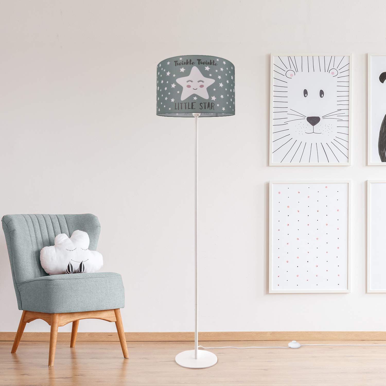 Paco Home Luminaria Pie Niños Lectura Habitación Infantil Lámpara Pantalla Tela Redonda Estrellas Luna Bebé E27