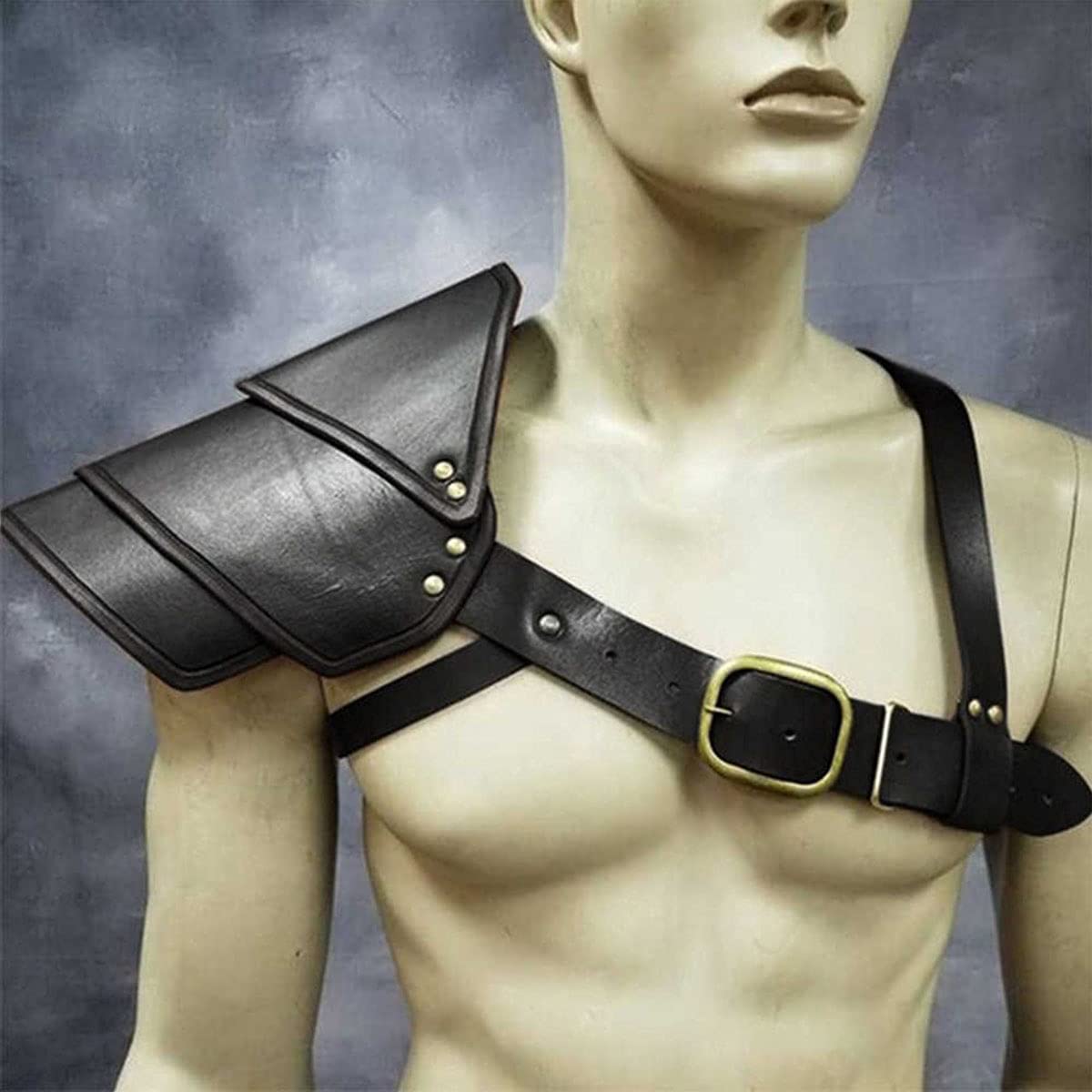 Armatura da Spalla in Pelle da Pirata Medievale, Accessori Cosplay medievali Steampunk retrò Gladiatore Regolabili, spallaccio per Imbracatura da Personaggio Vichingo, Stile Medievale Lapp (Nero)