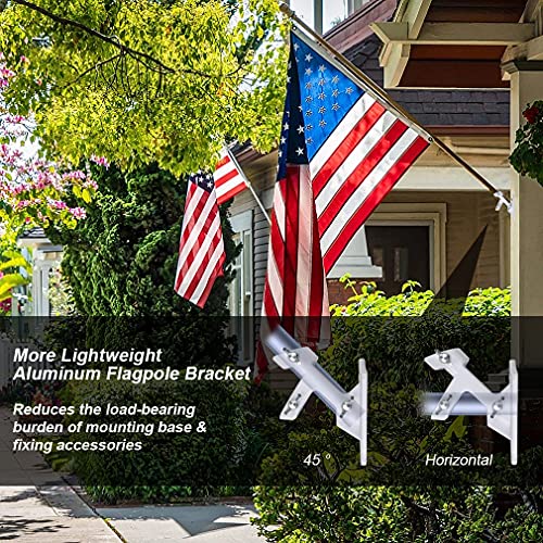 Gerymu 1" Flag Pole Holder Bracket For House - Metal Flagpole Mount Set Wall Heavy Duty Stainless Aluminum Kit For Flag Mounting Outdoor Porch & Brick, 2 Holding Position/ 3 Fixing Clamp White 1 Pcs #TOP1