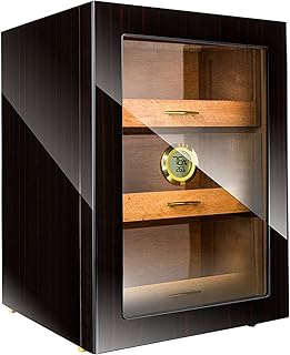 Large Capacity Piano Paint Cigar Humidor Cabinet with Precision Humidifier and Bulkhead, Cedar Lining 3 Large Drawers Cigar Humidors, Glass Door Humidor Cigar Box Hold Up to 80-100 Cigars