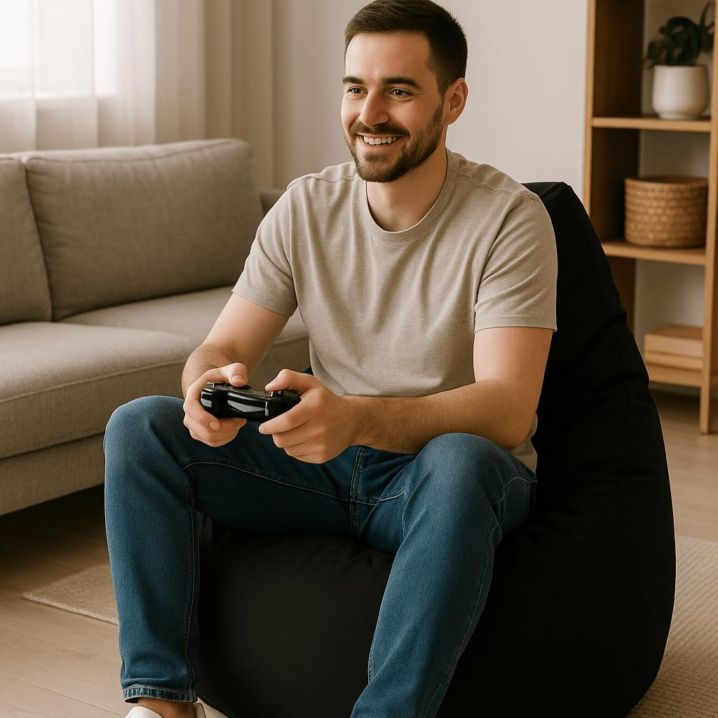 Outdoor & Indoor Sitzsack Gamer mit EPS-Perlen Füllung, Puff, Relax-Sessel, Sitzkissen, Bodenkissen, Bean Bag, 225L Schwarz