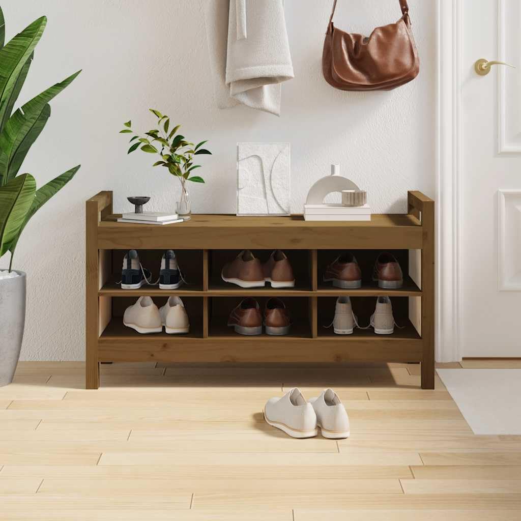 Banc de couloir ouvert avec 6 compartiments de rangement en bois robuste