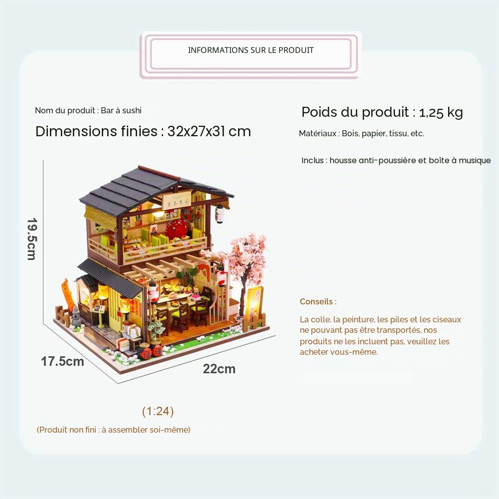 Miniature avec des Meubles de Maison de poupée, kit DIY Dollhouse en Bois Ainsi Que la poussière et, 1:24 Salle créative pour l'idée Cadeau Saint Valentin