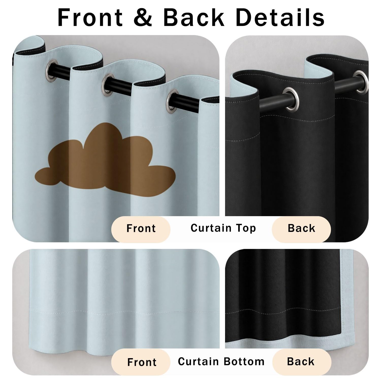 Rideau Occultant Géométrique Minimaliste Lot de 2 L 140 x H 220 cm Oiseaux Carreaux Nuages Rideaux Imprimés en Polyester à Oeillets Isolant Thermique Anti Froid pour Salon et Chambre d'enfant