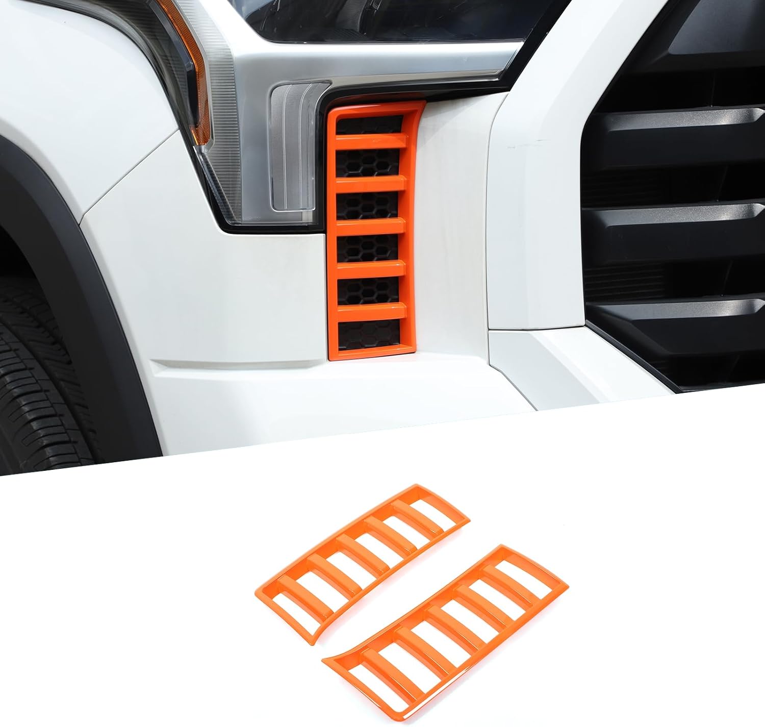 Front Bumper Side Grille Trim Compatible with Toyota Tundra 2022-2024 2025 Accessories, ABS Front Grill Mesh Air Intake Cover, 2PC Set (Orange)