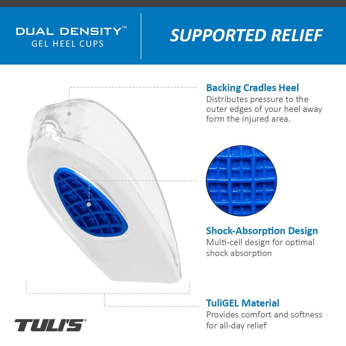 Tuli's Dual Density Heel Cups – Talloniere a Doppia Densità per Malessere al Tallone, Fascite Plantare e Sperone Calcaneare, 1 Paio, Regular