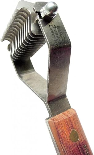 Miniatura 7 de Mars Coat King Rastrillo pelador de rastrillo de aseo doble ancho para perros y gatos, acero inoxidable con mango de madera para abrigos gruesos,