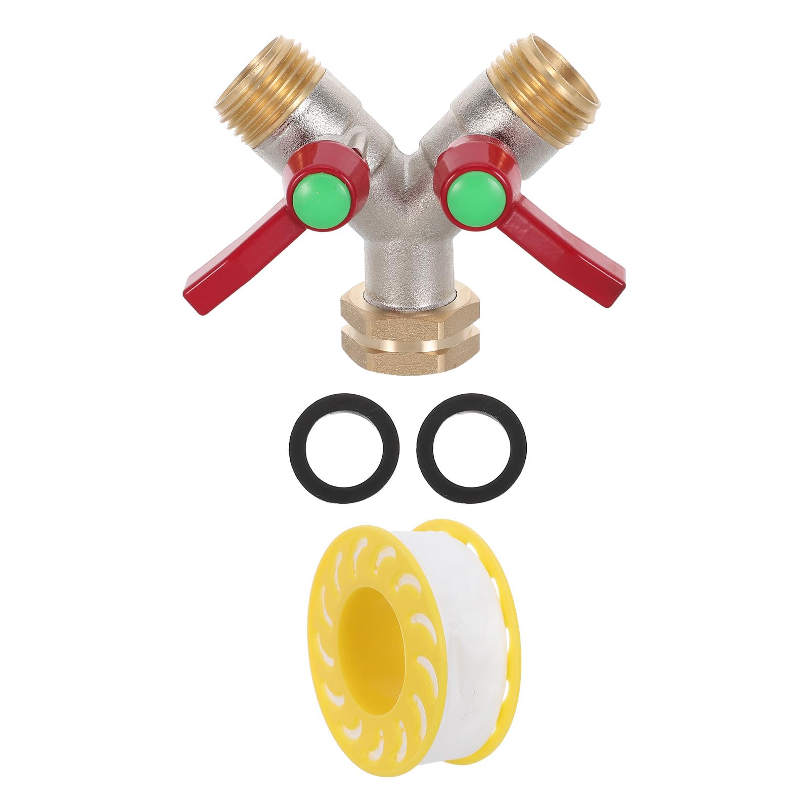 ibasenice 1 Set di divisori per Tubo da Giardino in Ottone - Connettore a Y a 2 Vie, Adattatore deviatore a Rubinetto Resistente con valvola per Giardino e Prato.
