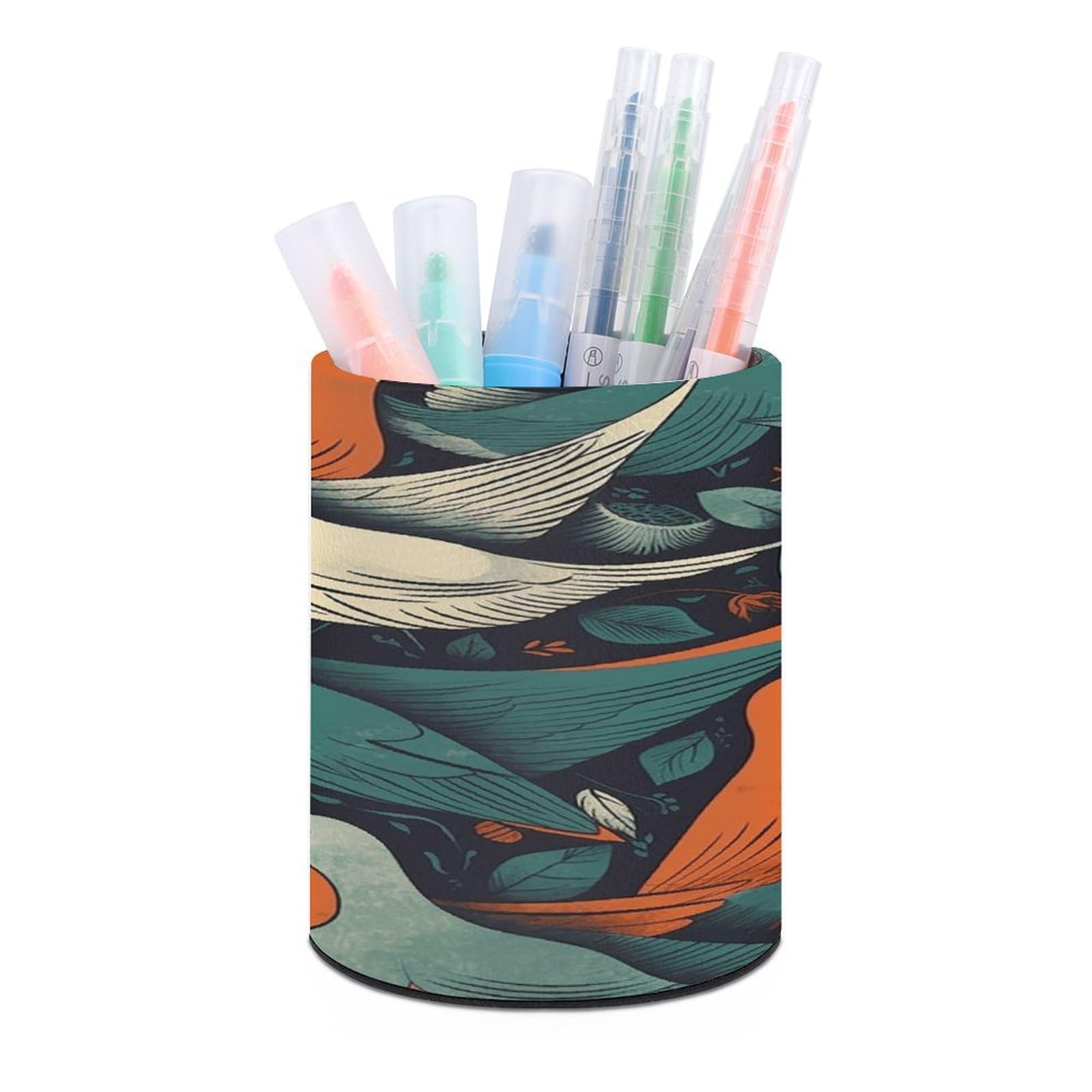 VstaDank Flock of Birds Pen Holder PU Leather Pencil Cup Minimalist Desk Pencil Holder Round Make Up Brush Organizers For Office Dorm Room&Vanity Desk Accessories