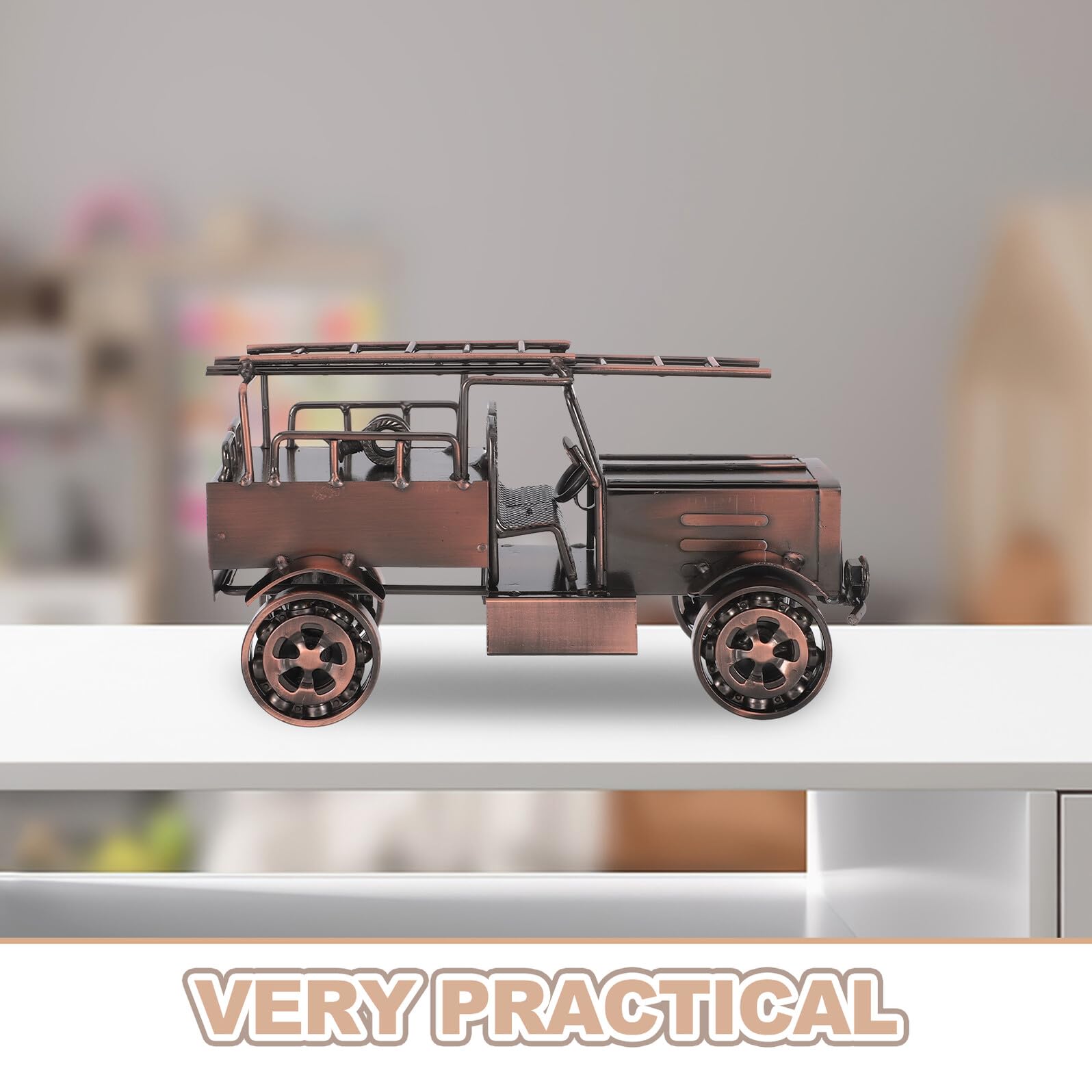 Gatuida Antiker LKW aus Metall als Oldtimer Feuerwehrfahrzeug mit Robustem Druckguss Klassisches Retro Design für Schreibtisch und Festival Party Dekoration