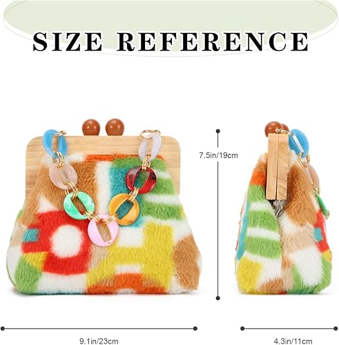 Miniatura 7 de Bolso de hombro de felpa de moda para mujer, bolso de noche con cierre de beso, suave y esponjoso, bolso de mano para fiesta de boda