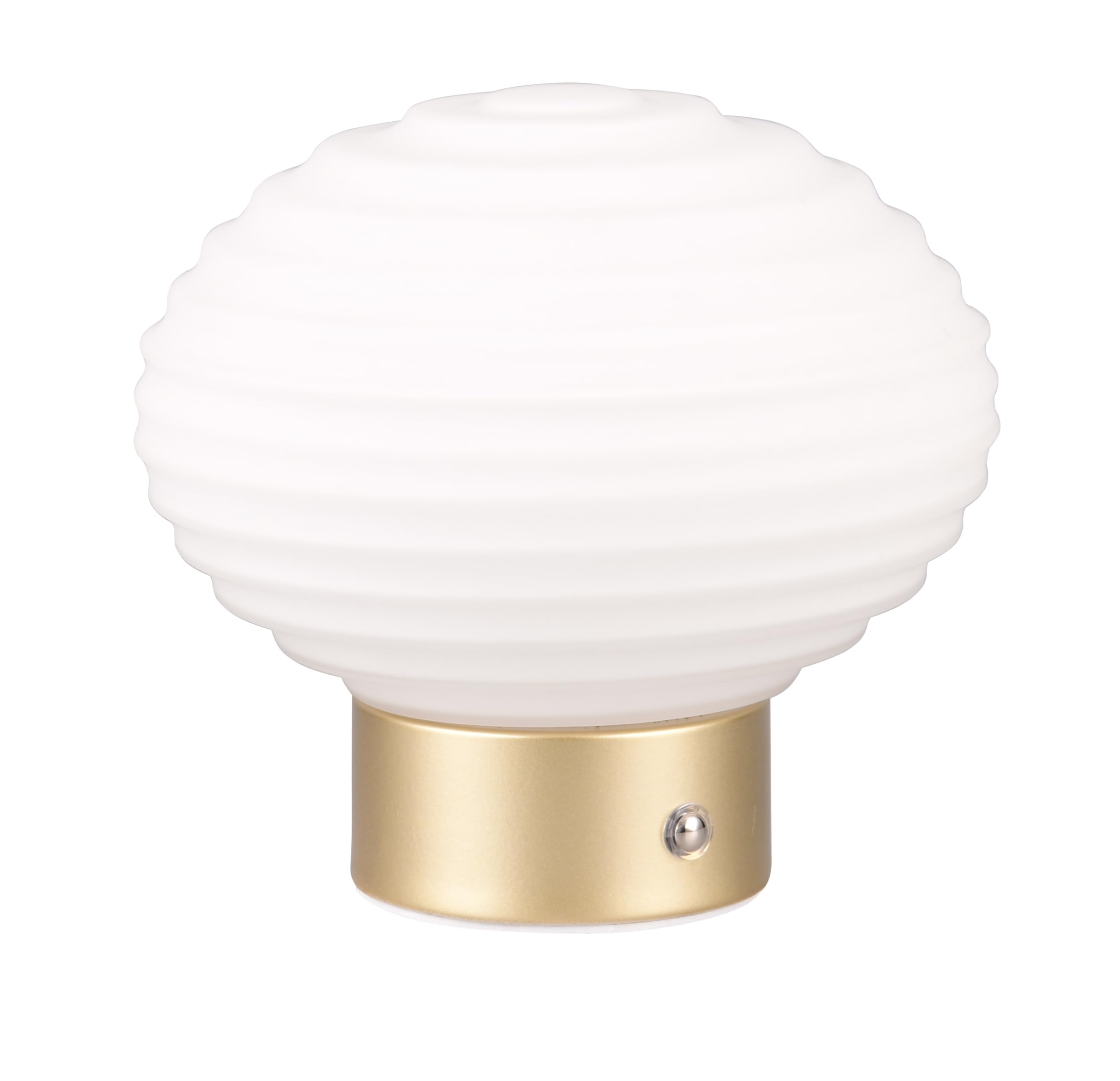Battery Powered Light Brass Earl LED Table Matt White Opal Glass Rechargable