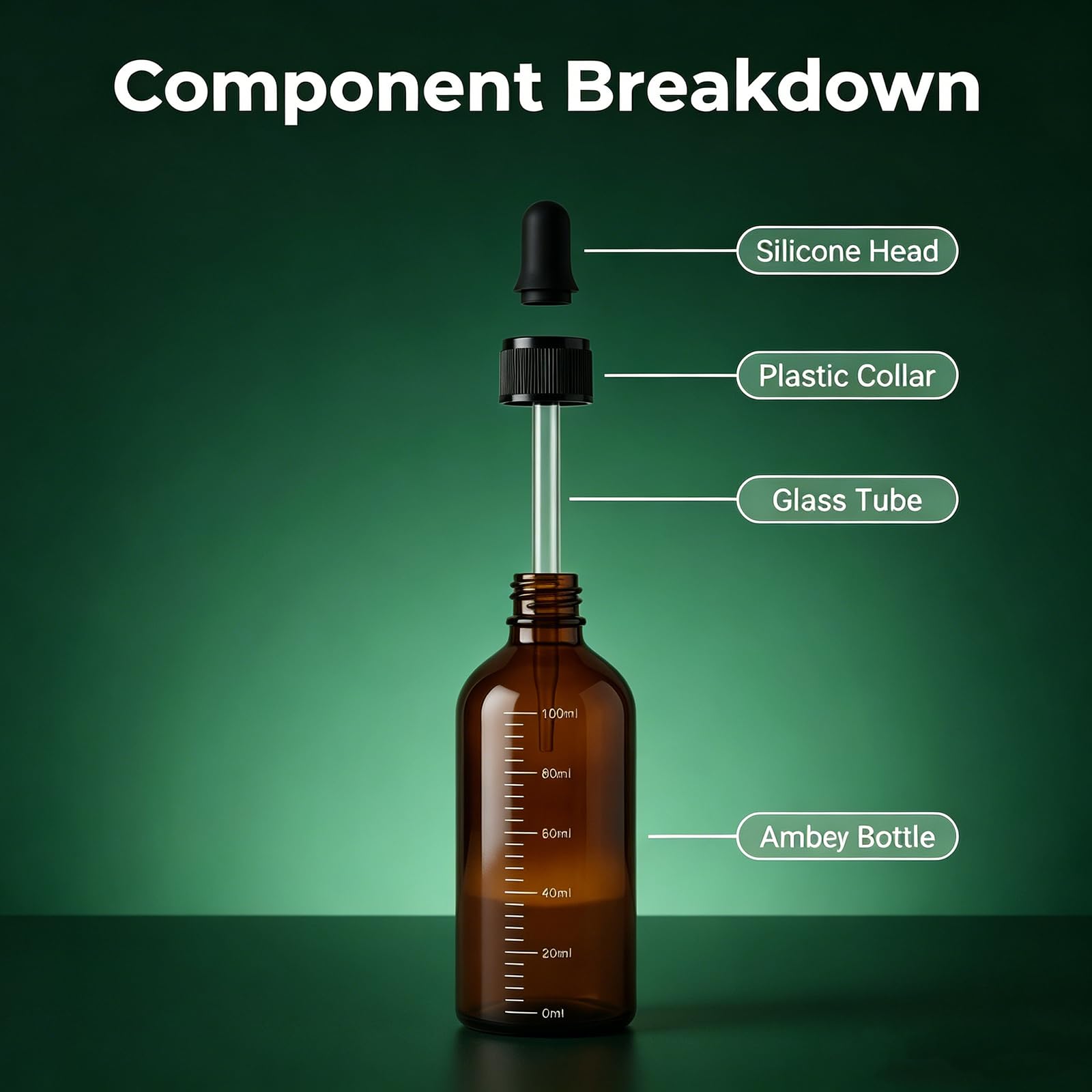 QUUPY Botella de vidrio ámbar con cuentagotas de vidrio, recargable, escala graduada, difusor de aceite esencial, mezcla de aceite de belleza, paquete de 3, 100 ml