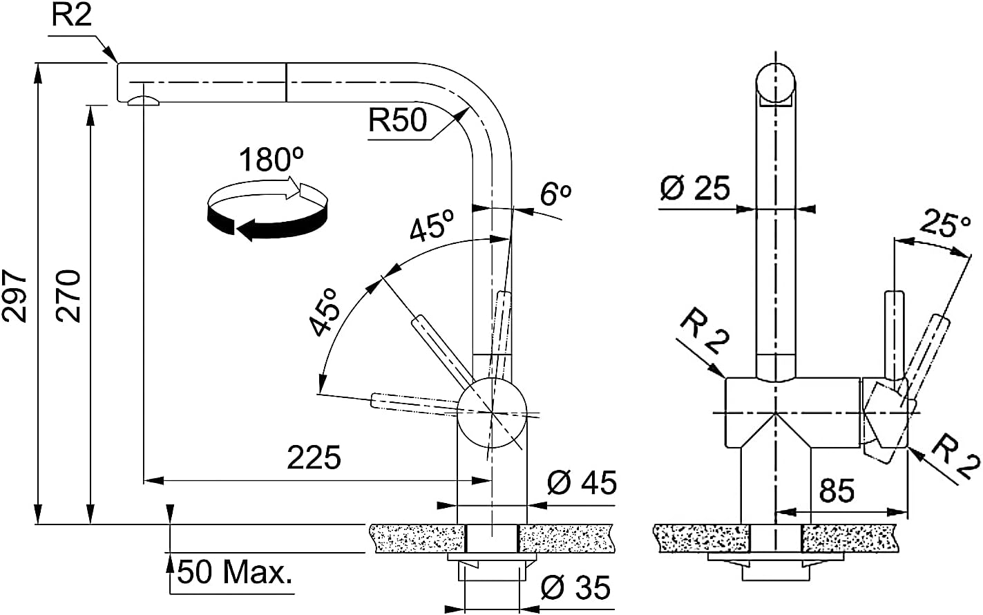 Franke Atlas Neo Faucet installed in a modern kitchen sink