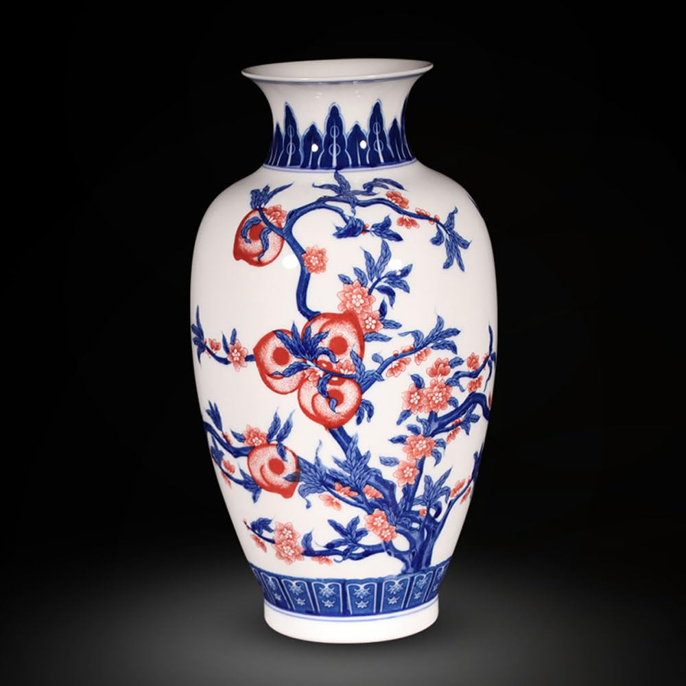 asdchZen Jingdezhen Blue And White Porcelain Flower Vase, Large Handmade Chinese Ceramic Vase, Asian Decorative Vase For Table Wine Cabinet Living Room Centerpiece Gifts,C