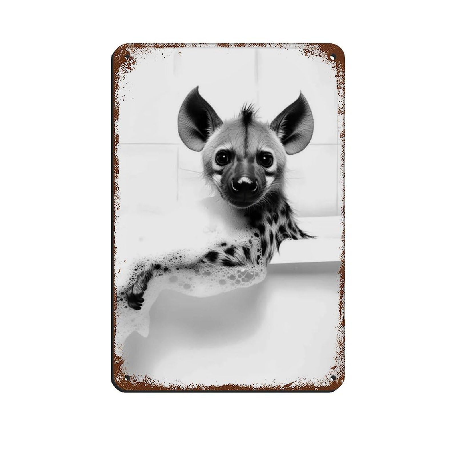 Hyena in The Bathtub, Cute Bathroom Art Tin Sign Vintage Metal Pub Club Cafe Bar Home Wall Art Decoration Poster Retro 8x12inch(20x30cm)