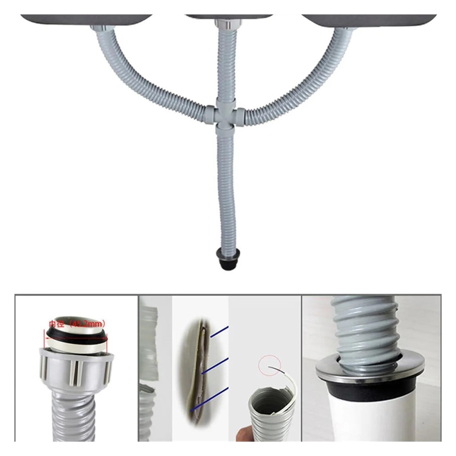 Kit Tubo Di Scarico Triplo Tubo Di Scarico Lavello Da Cucina Tubo Flessibile In Plastica Tubi A Tenuta Stagna Tubo Estensibile For LavelliGM032C004