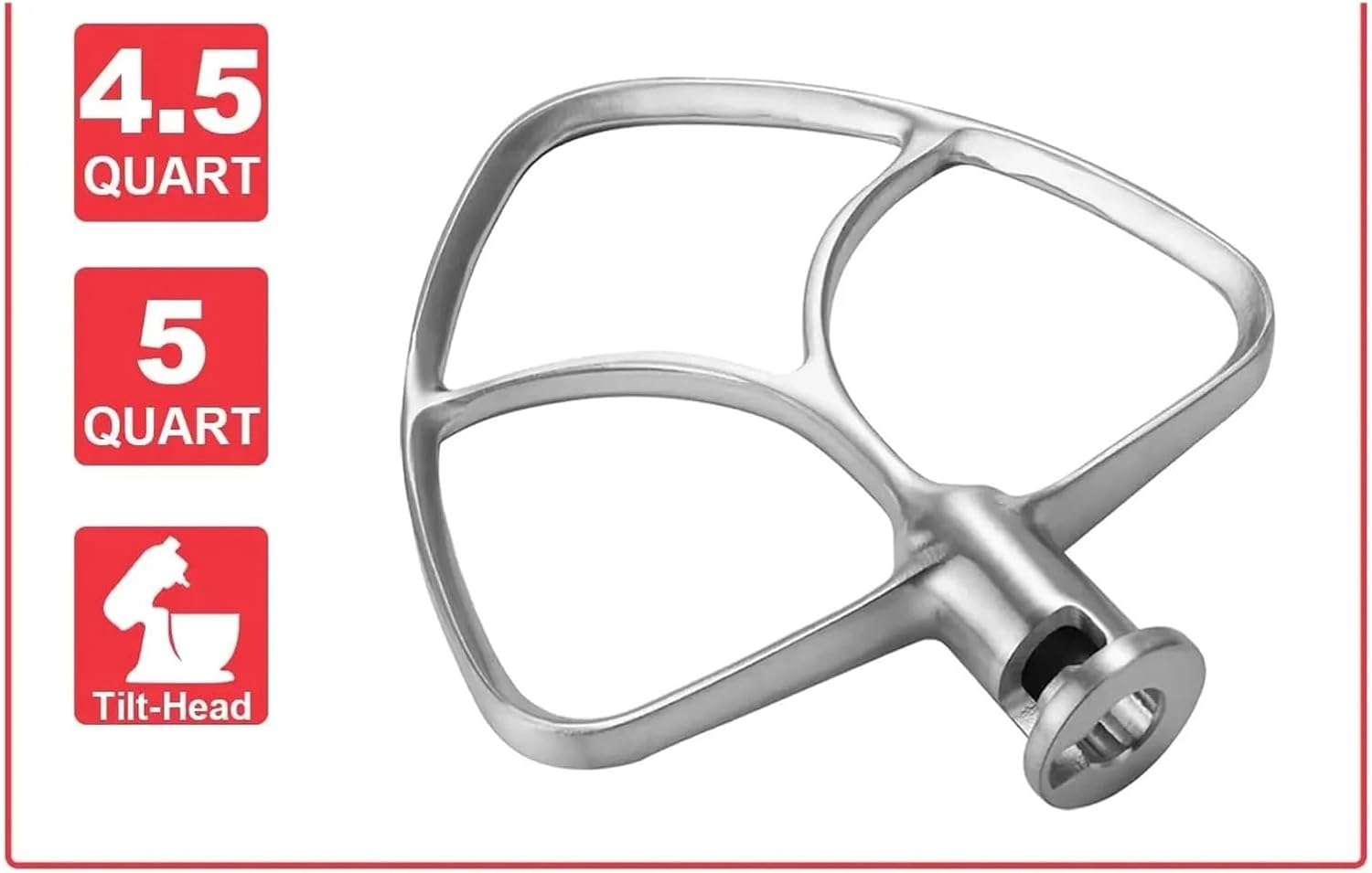Stainless Steel Flat Beater，Compatible For KitchenAid 4.5-5QT Stand Mixers Accessories Replacement，Compatible For Mixer Attachments