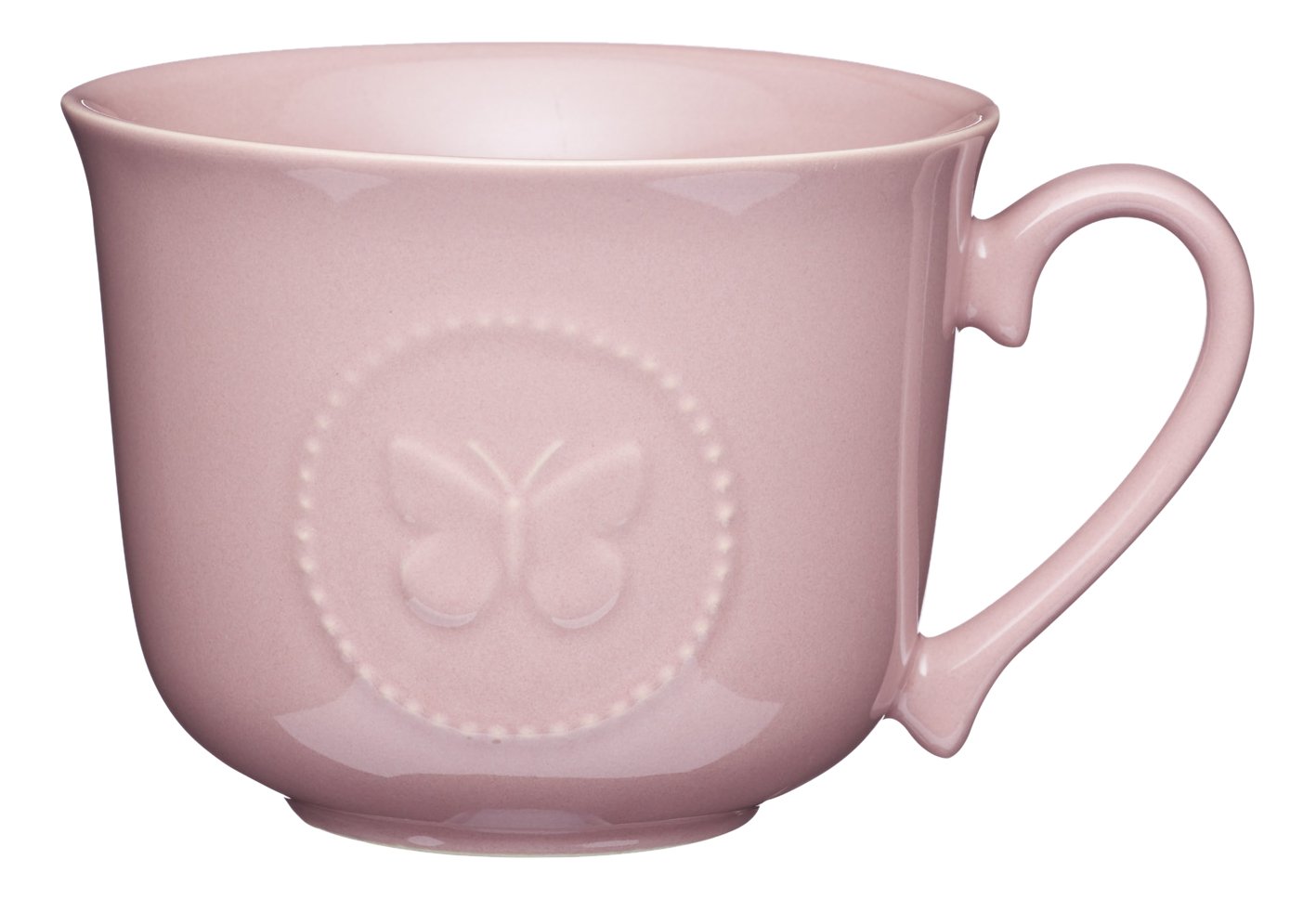 KitchenCraft 'Butterfly' Ceramic Breakfast Cup, 400 ml (14 fl oz) - Dark Pink