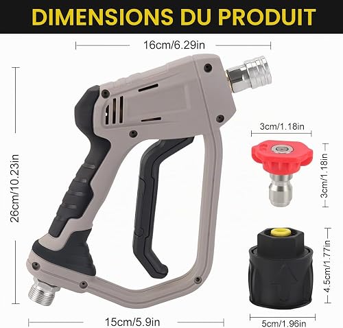 Yuirshion High Pressure Washer Gun with 5 Water Nozzle Tip, 4350 PSI Cleaner Gun, Car Wash Water Gun for Car Cleaning (M22 14MM Hose Connector for karcher K1-K7 Quick Connector) - 4