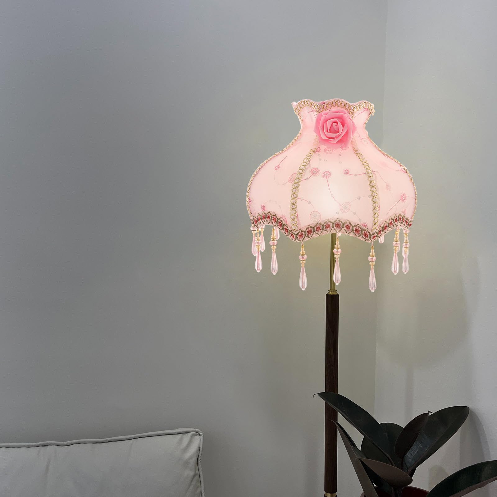 Viktorianischer Lampenschirm aus Stoff mit Spitze für Tisch und Stehlampen
