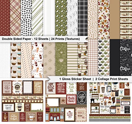 Inkdotpot Coffee Theme Collection Double,Sided Scrapbook Paper Kit Cardstock 12"x12" Card Making Paper Pack of with Sticker Sheet - Image 2