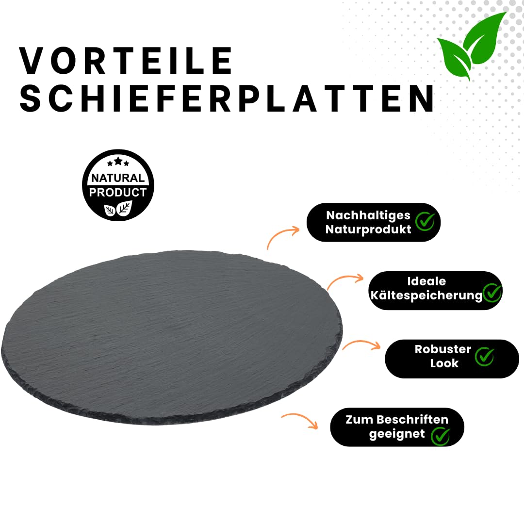 4-er Set Naturschieferplatte rund Ø 38 cm – Hochwertige Schieferplatte für stilvolles Anrichten & Servieren – Robust & elegant