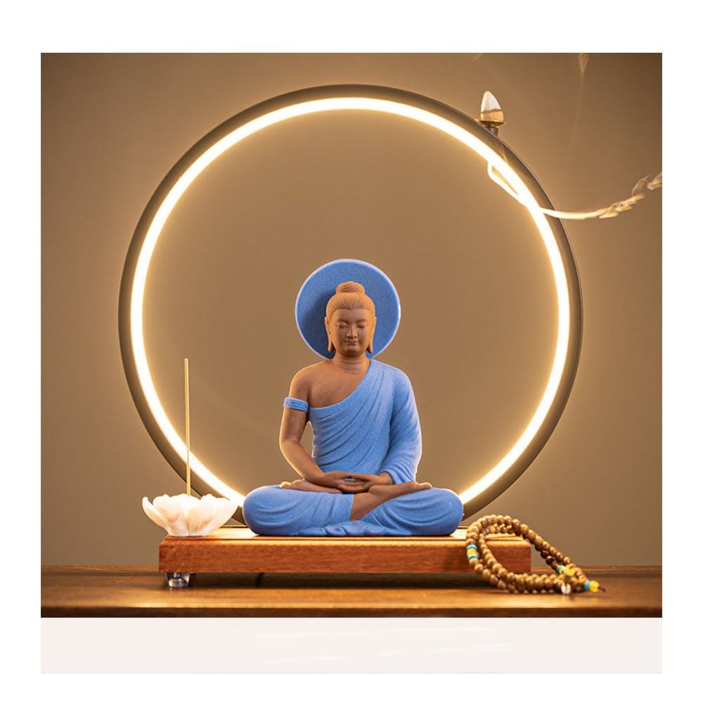 Dytartzx #9 Shakyamuni Buddha Statue With Backflow Incense Burner Incense Holder With Led Light Ring Decorative Tathagata Buddha Figurine
