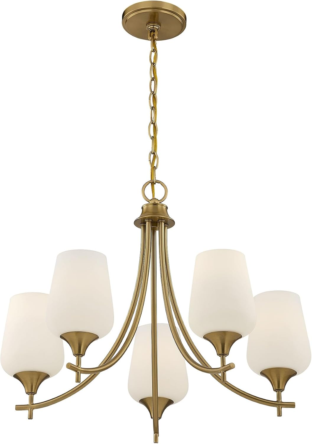 Savoy Essentials 1-6032-5-322 Octave White Opal Glass Chandelier, 5-Light 300 Total Watts, Warm Brass