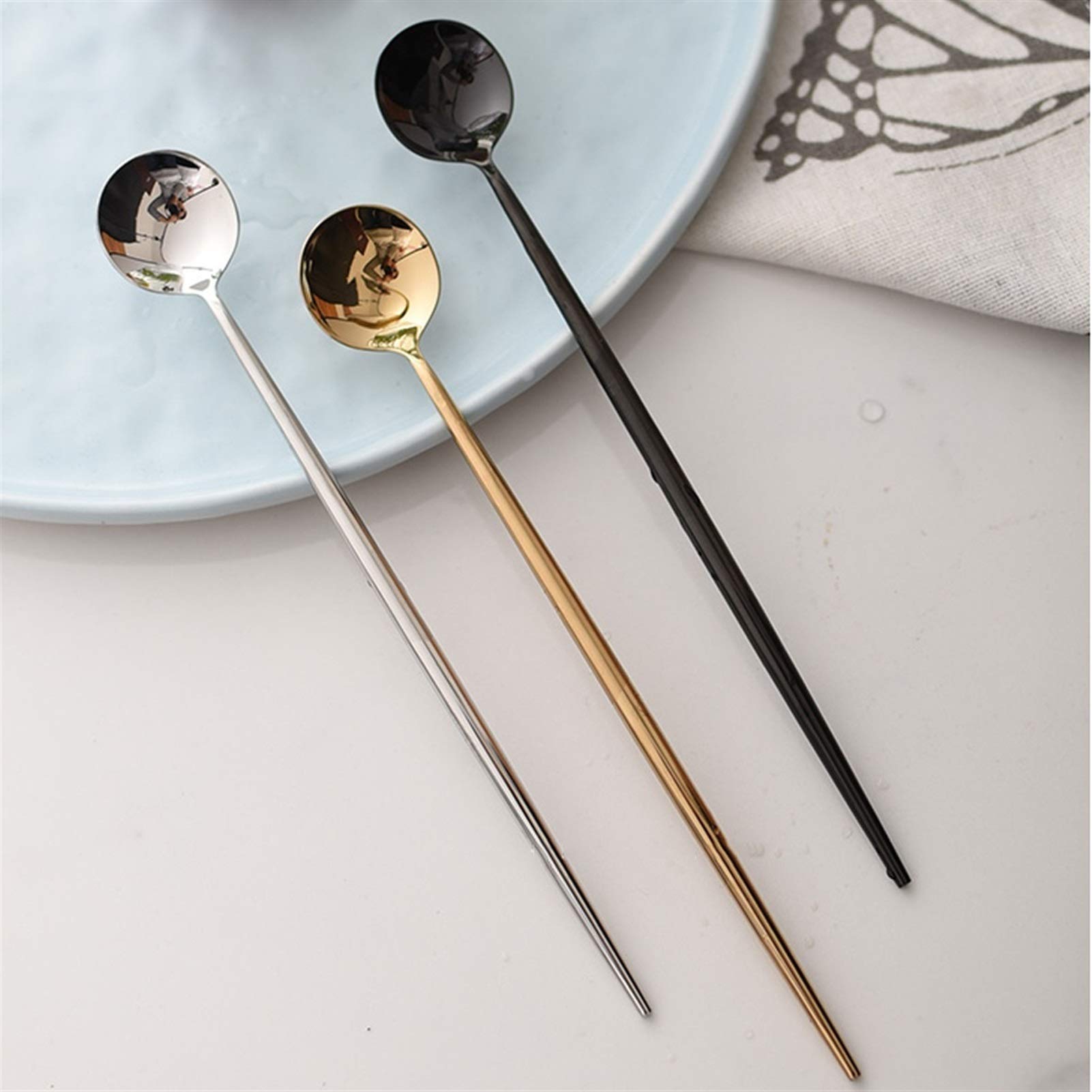 Cucharas de Postre Oro de acero inoxidable, leche, bebidas, té de leche, leche en polvo, miel, cuchara de palo de remojo de café, cuchara de postre, comida occidental, bebida fría Mango largo ​Cuchara
