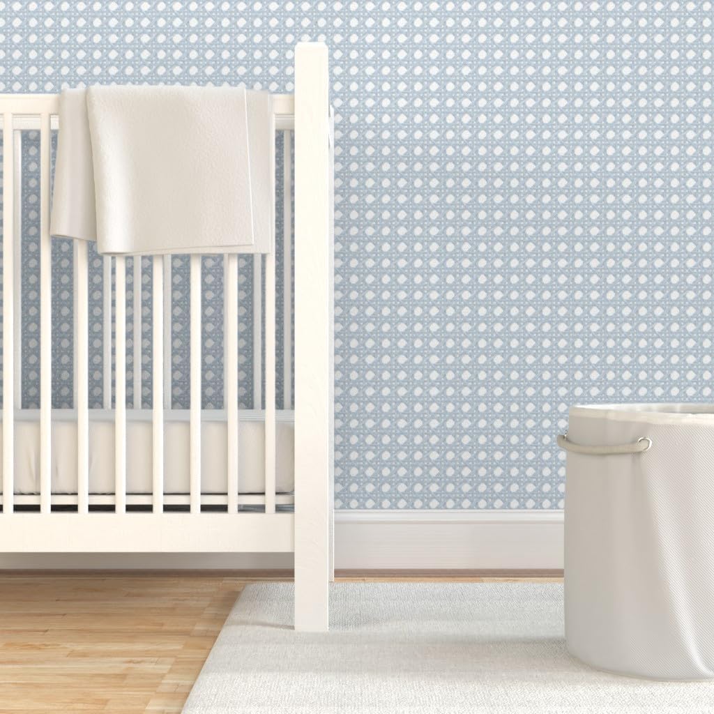 Removable Wallpaper Swatch - Light Blue Cane Weave Rattan Weaving Design Boho Chic Costal Beach House Woven Wicker Custom Pre-Pasted Wallpaper by Spoonflower