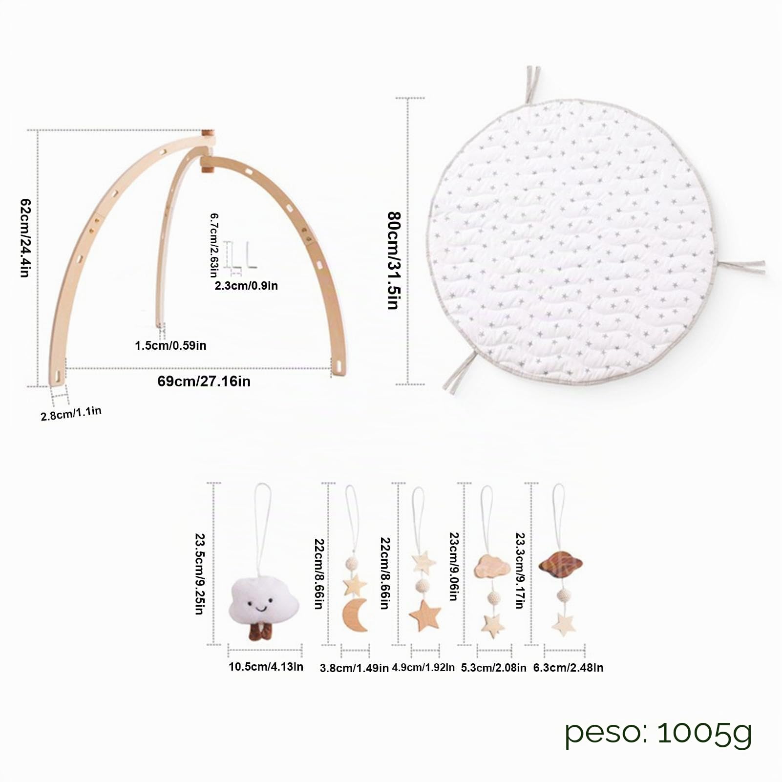 Kit de gimnasio con marco para bebé | Jugar juguetes de gimnasio | Alfombra de juego para bebé | Gimnasio de sensorial de madera | de juego de madera | Cómodo para niños, niñas y niños.