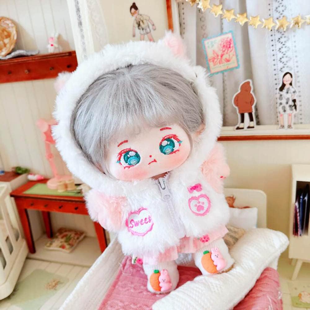 niannyyhouse 20cm Plush Doll Clothes Pink Cat Jacket Hoodie Shoes 8in Doll Accessories Dress Up (Pink)