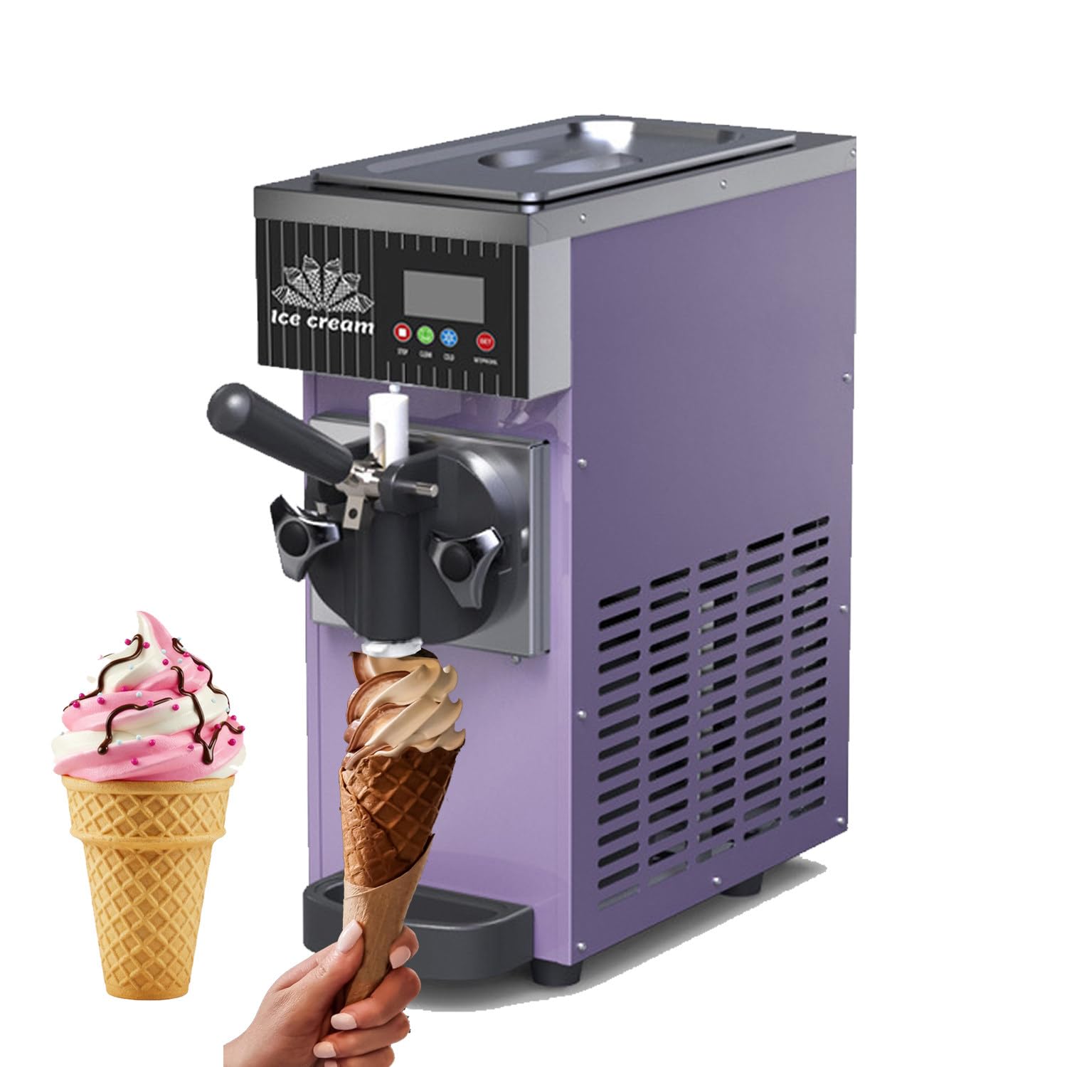 Purple Soft Serve Ice Cream Machine for Home Commercial Use Auto Clean Single Flavor LCD Panel Ideal for